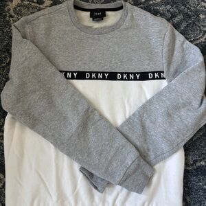 DKNY Heather Gray and White Crewneck